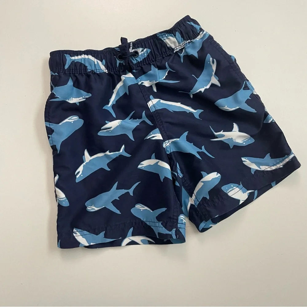 Hanna Andersson Swim Shorts Trunks Shark Print Liner Beach Pool Travel Blue